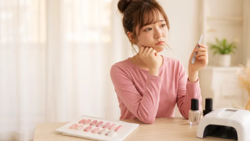 悩みポーズの女性①